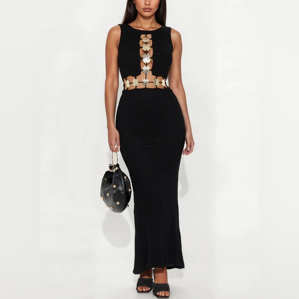 Isandra Hardware Crochet Maxi Dress - Black